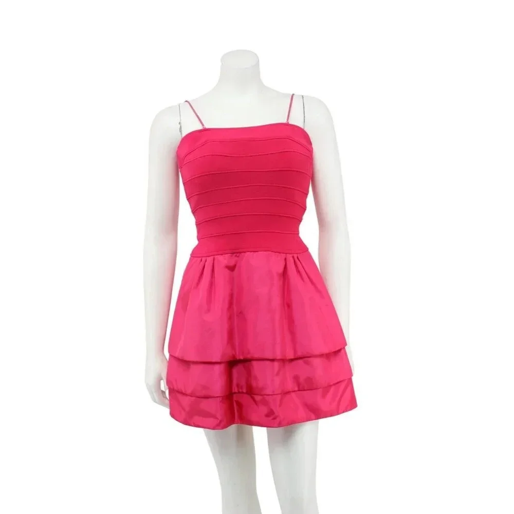 tadashi pink dress Romay Pouf Sleeve Contrast Gown